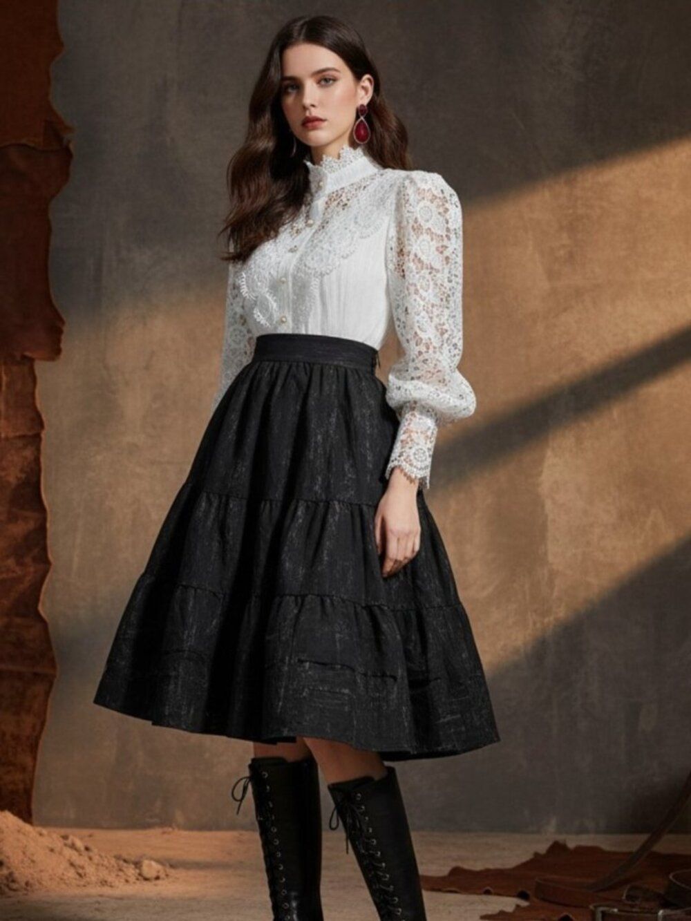 Victorian White Cut Out Puff Sleeve Cotton Linen Blouse Medium NWT - Picture 2 of 6